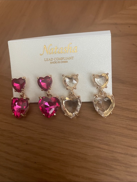 Natasha Couture Jewelry - Natasha Couture Heart Drop Earrings – Pink and Clear